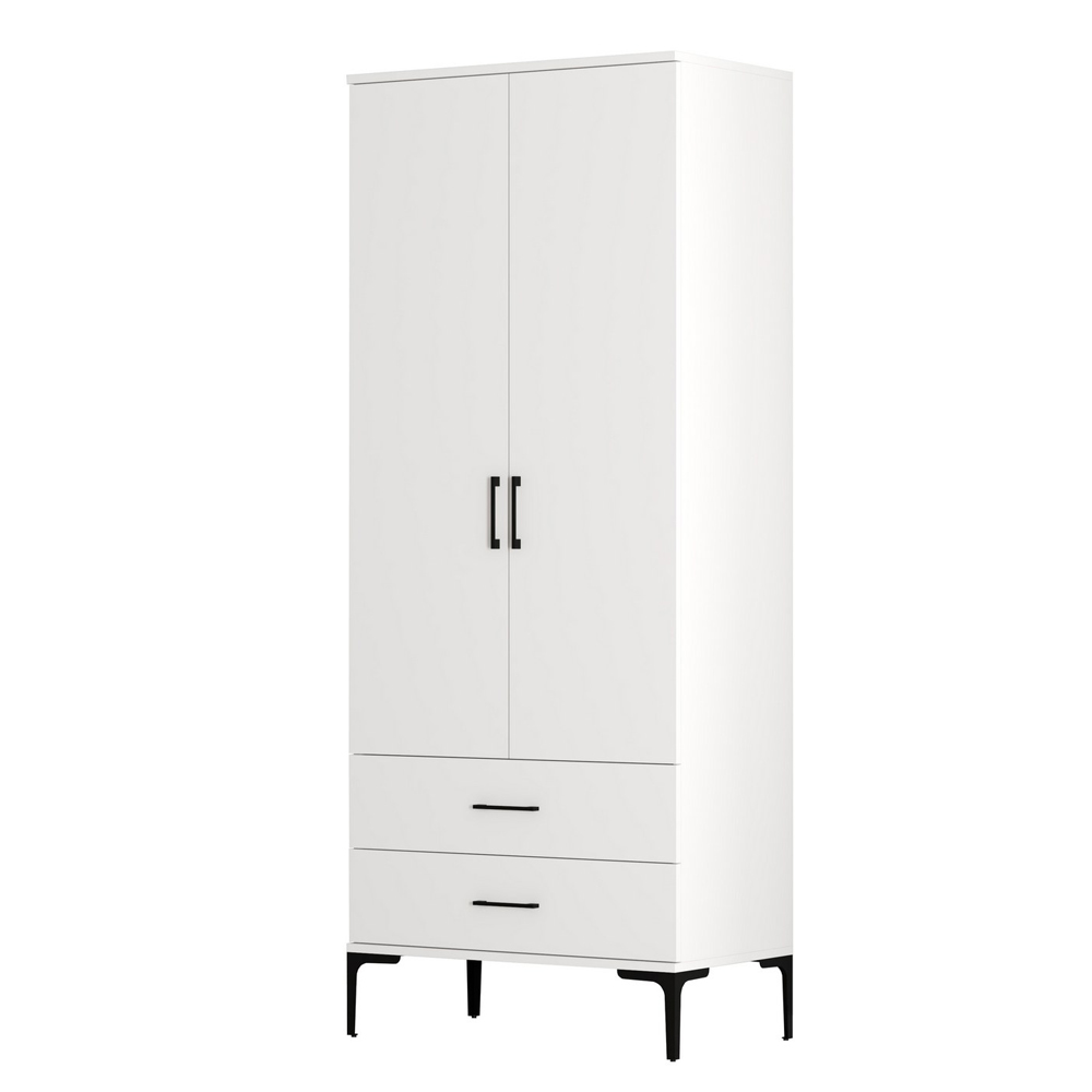 Kumsal Wooden Wardrobe with 2 Doors 2 Drawers in White