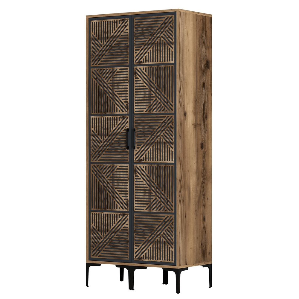 Kumsal Wooden Wardrobe with 2 Doors in Walnut and Anthracite