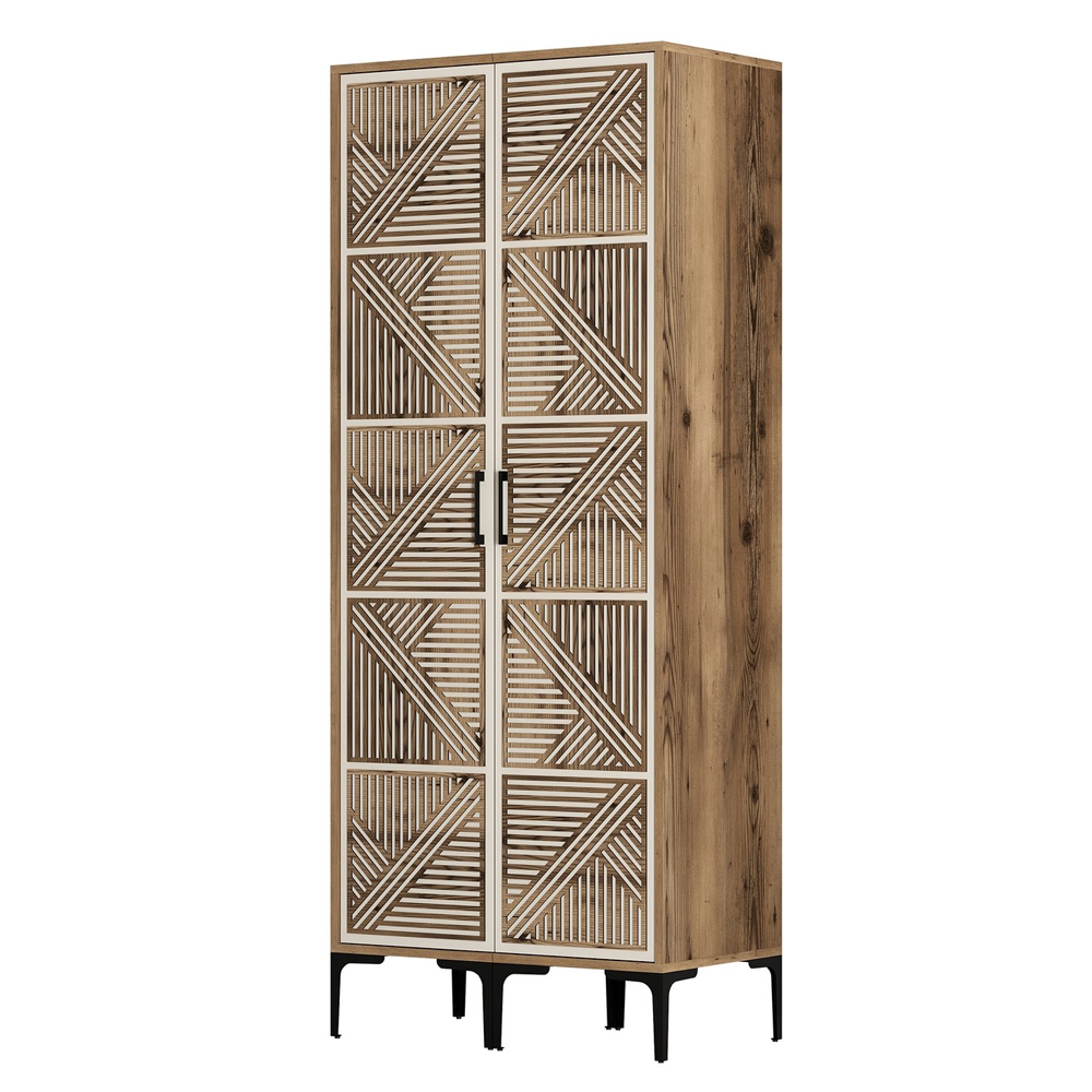 Kumsal Wooden Wardrobe with 2 Doors in Walnut and Cream