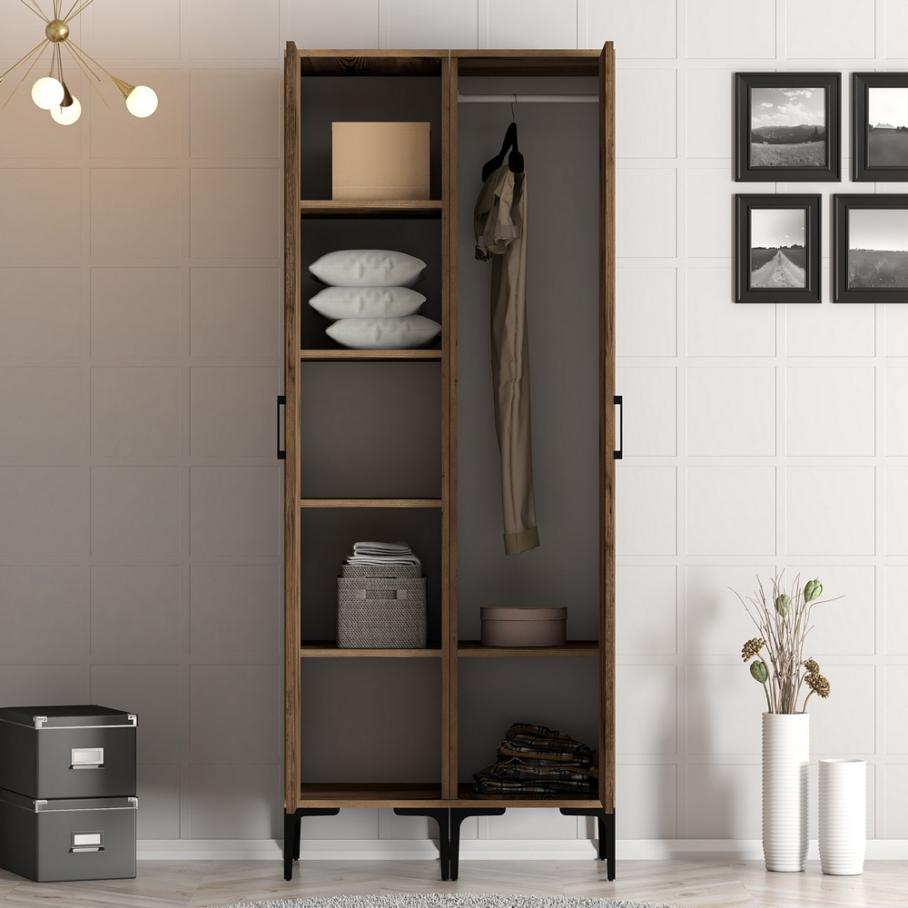 Kumsal Wooden Wardrobe with 2 Doors in Walnut