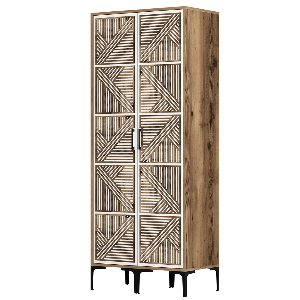 Kumsal Wooden Wardrobe with 2 Doors in White and Walnut