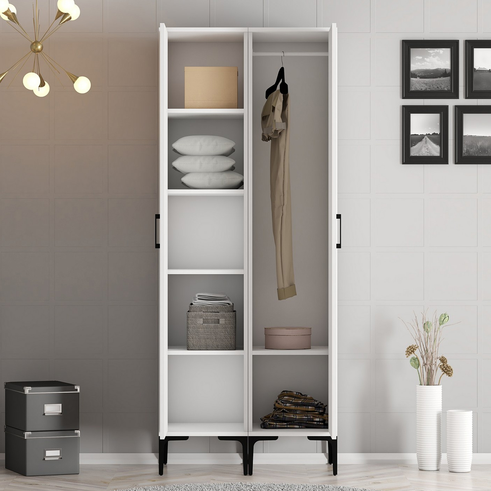 Kumsal Wooden Wardrobe with 2 Doors in White
