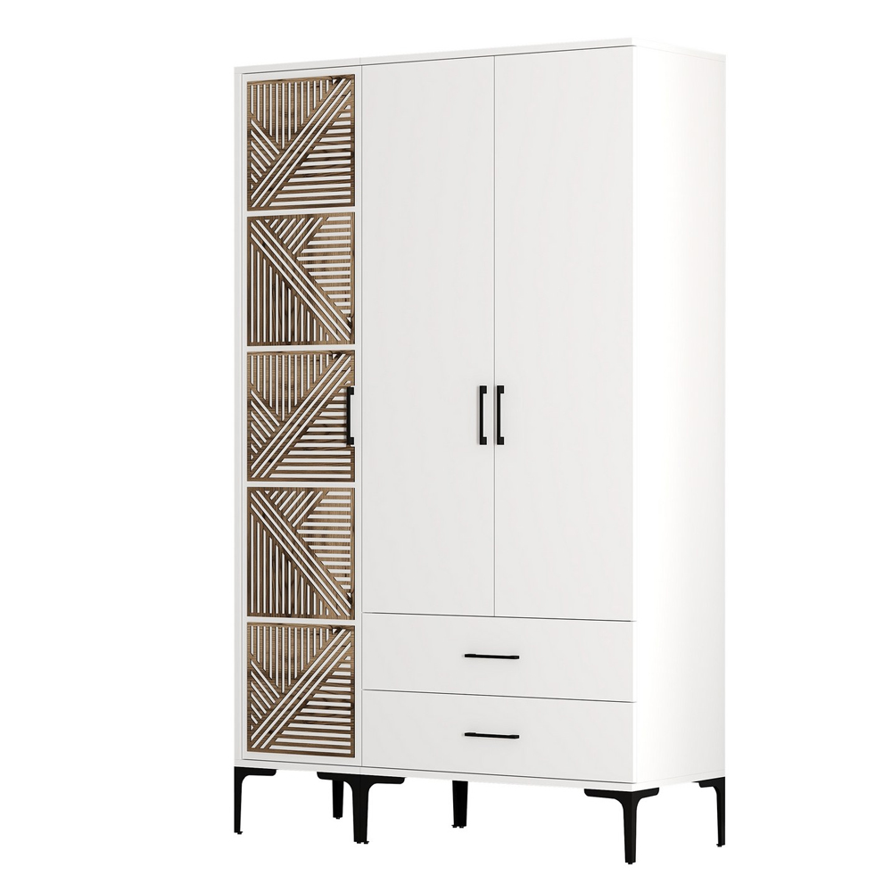 Kumsal Wooden Wardrobe with 3 Doors 2 Drawers in White