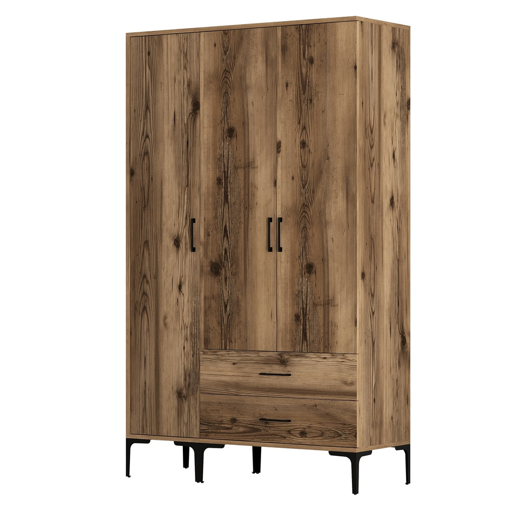Kumsal Wooden Wardrobe with 3 Doors in Walnut