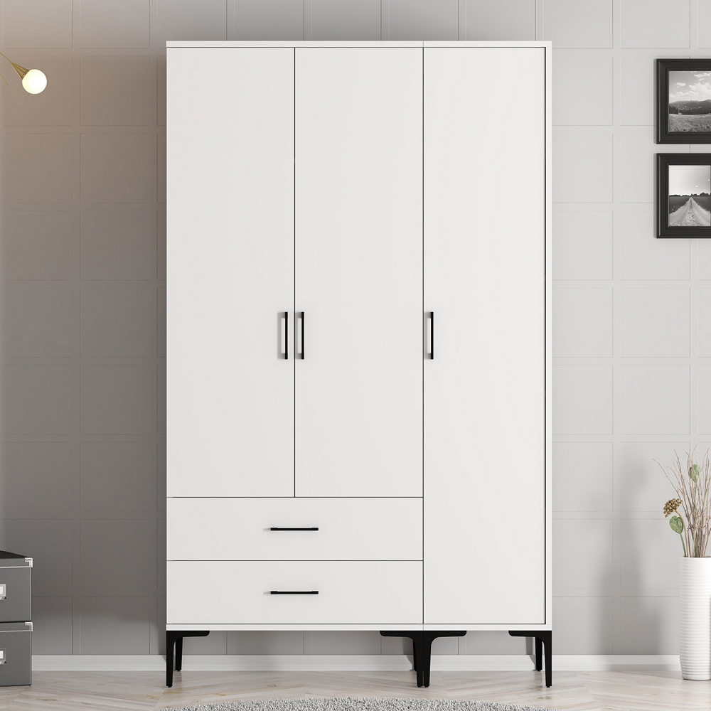 Kumsal Wooden Wardrobe with 3 Doors in White