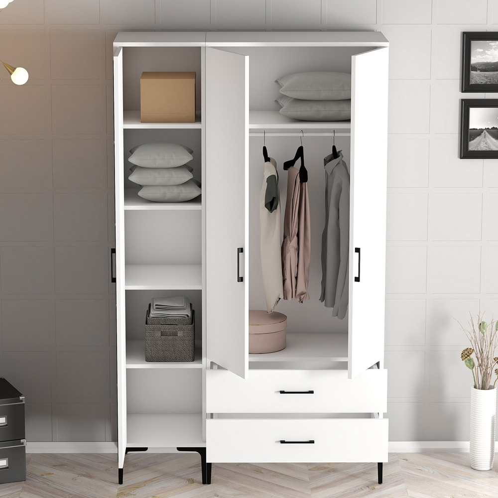 Kumsal Wooden Wardrobe with 3 Doors in White