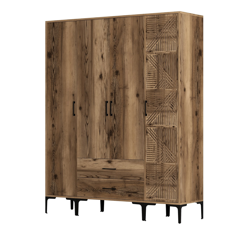 Kumsal Wooden Wardrobe with 4 Doors in Walnut