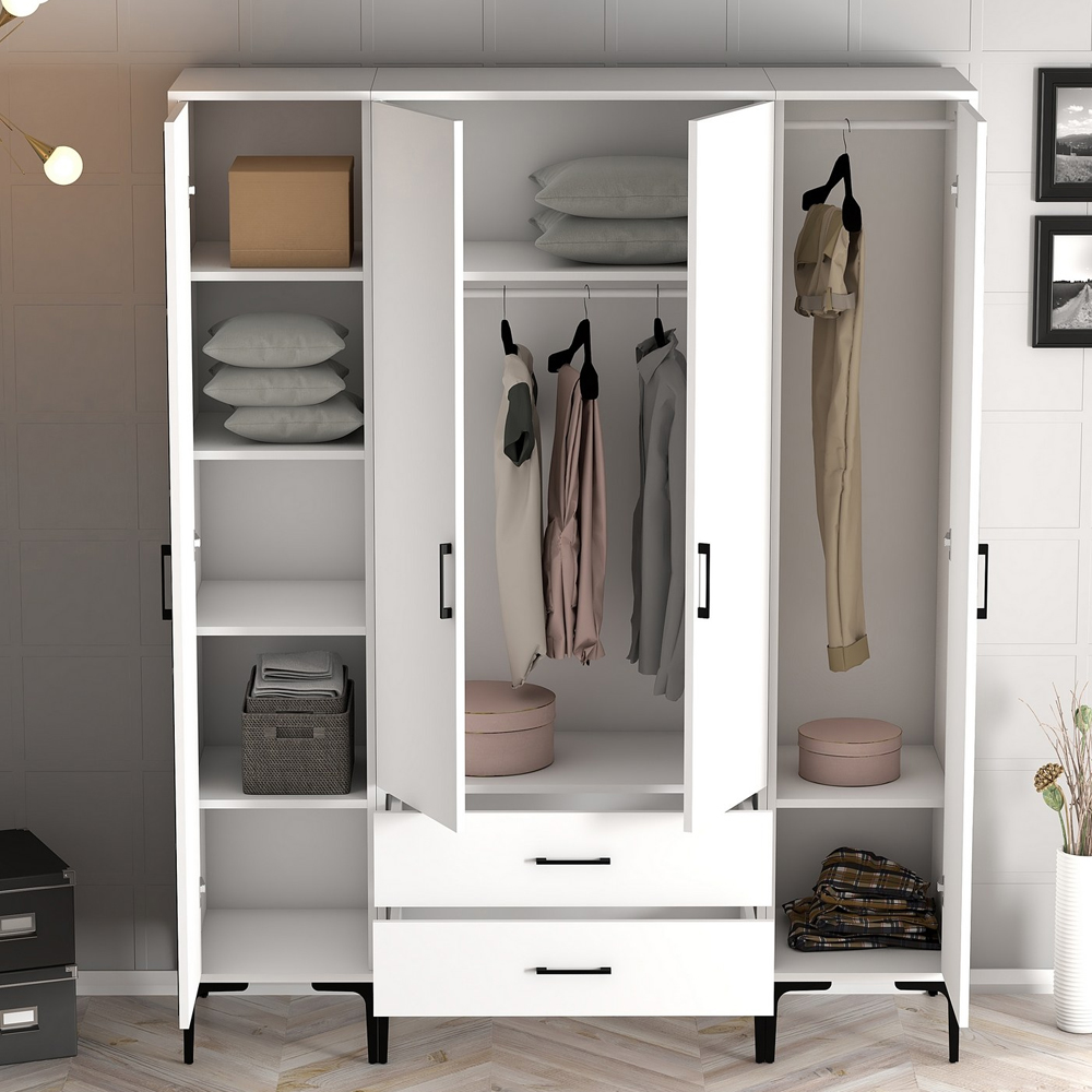Kumsal Wooden Wardrobe with 4 Doors in White