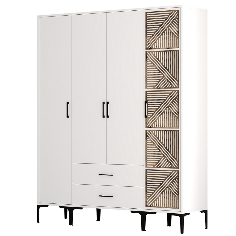 Kumsal Wooden Wardrobe with 4 Doors in White
