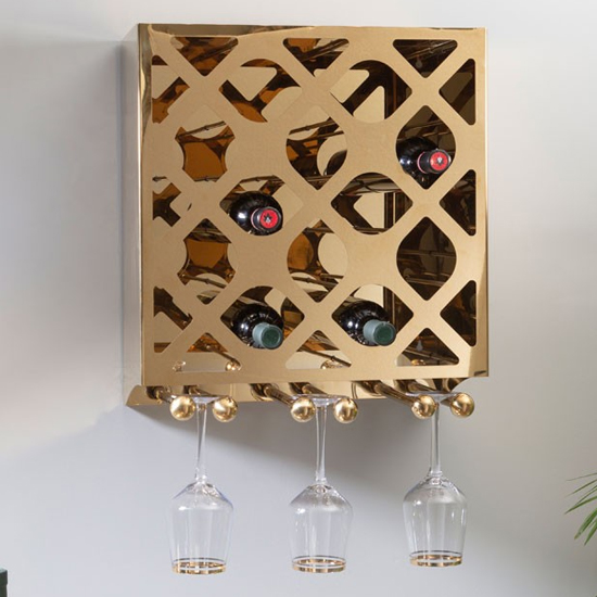 Photo of Kurhah 12 bottles steel wine rack in gold