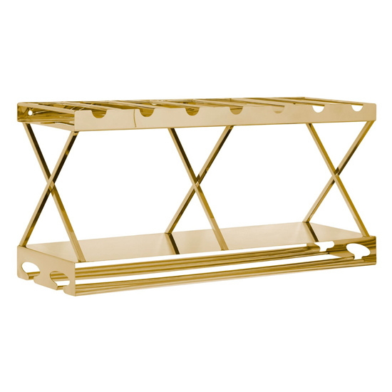 Product photograph of Kurhah 2 Tier 7 Bottles Steel Wine Rack In Gold from Furniture in Fashion