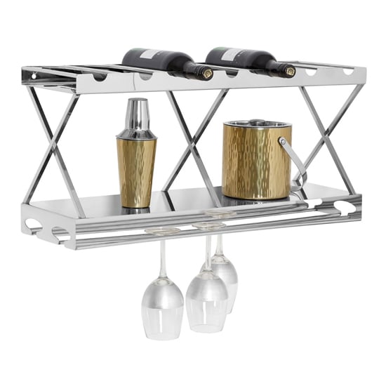 Product photograph of Kurhah 2 Tier 7 Bottles Steel Wine Rack In Silver from Furniture in Fashion