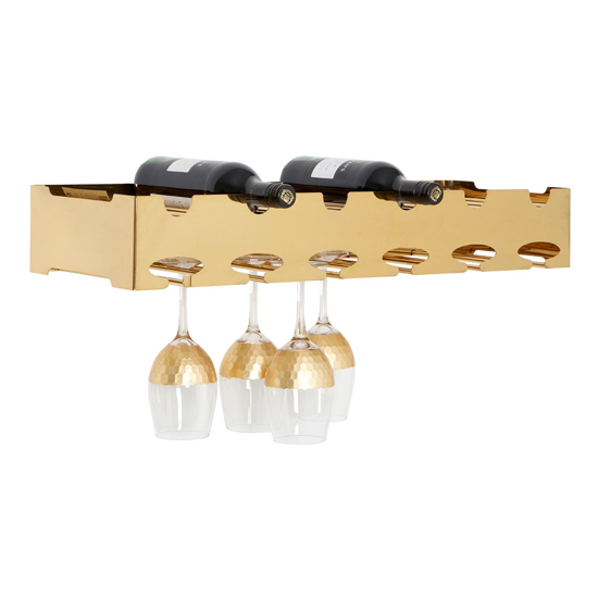 Kurhah Wide 6 Bottles Steel Wine Rack In Gold