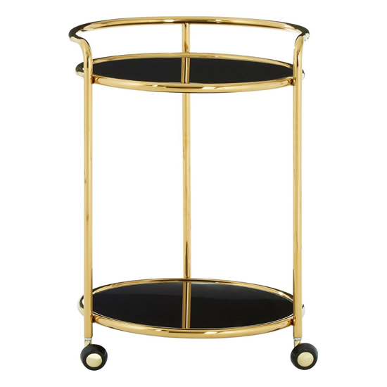 Kurhah Black Glass 2 Tier Drinks Trolley With Gold Frame