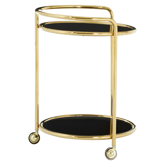 Kurhah Black Glass 2 Tier Drinks Trolley With Gold Frame