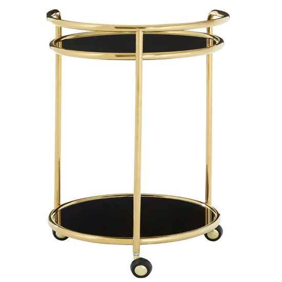 Kurhah Black Glass 2 Tier Drinks Trolley With Gold Frame
