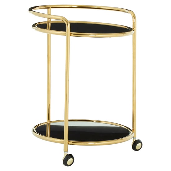 Kurhah Black Glass 2 Tier Drinks Trolley With Gold Frame