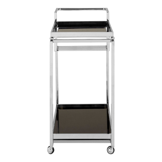 Kurhah Black Glass 2 Tier Drinks Trolley With Silver Steel Frame_2