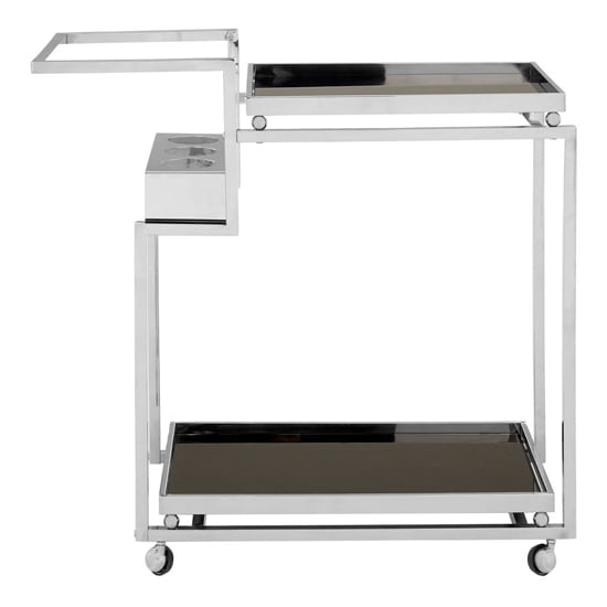 Kurhah Black Glass 2 Tier Drinks Trolley With Silver Steel Frame_3