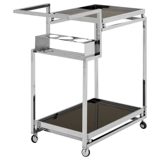 Kurhah Black Glass 2 Tier Drinks Trolley With Silver Steel Frame_4