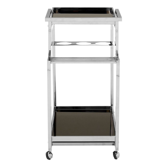 Kurhah Black Glass 2 Tier Drinks Trolley With Silver Steel Frame_5