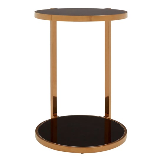 Kurhah Black Glass 2 Tier Side Table With Rose Gold Steel Frame_2
