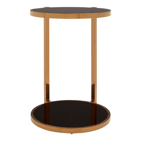 Kurhah Black Glass 2 Tier Side Table With Rose Gold Steel Frame