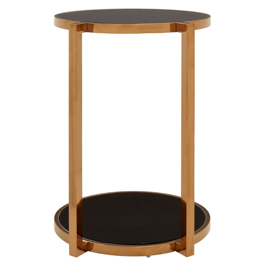 Kurhah Black Glass 2 Tier Side Table With Rose Gold Steel Frame_3