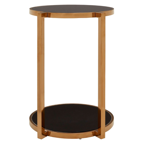 Kurhah Black Glass 2 Tier Side Table With Rose Gold Steel Frame