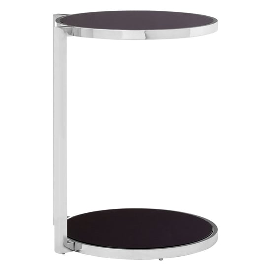 Photo of Kurhah black glass 2 tier side table with silver steel frame