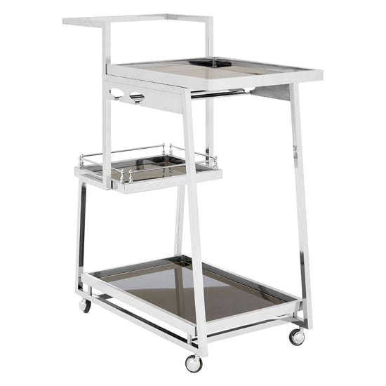 Read more about Kurhah black glass 3 tier drinks trolley with silver frame