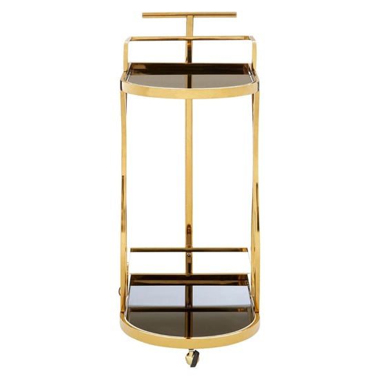 Kurhah Black Glass Serving Trolley With Gold Wavy Frame_2