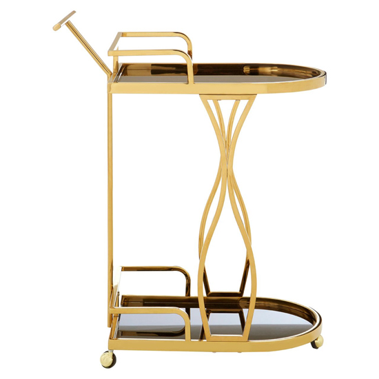 Kurhah Black Glass Serving Trolley With Gold Wavy Frame_3