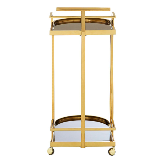 Kurhah Black Glass Serving Trolley With Gold Wavy Frame_4