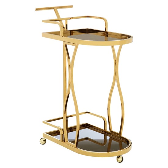 Kurhah Black Glass Serving Trolley With Gold Wavy Frame_1