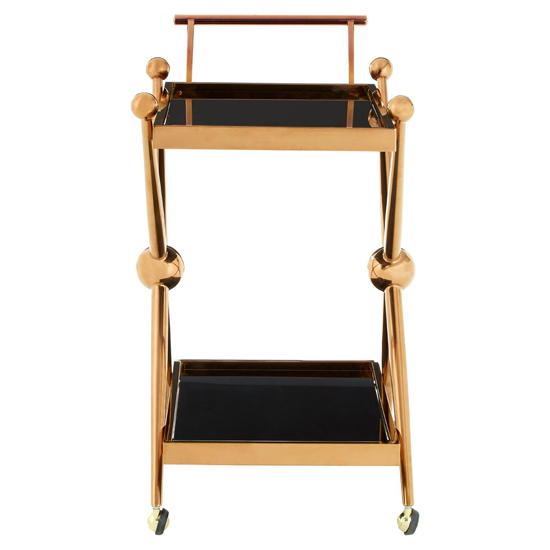 Kurhah Black Glass Serving Trolley With Rose Gold Cross Frame_3