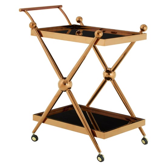 Product photograph of Kurhah Black Glass Serving Trolley With Rose Gold Cross Frame from Furniture in Fashion