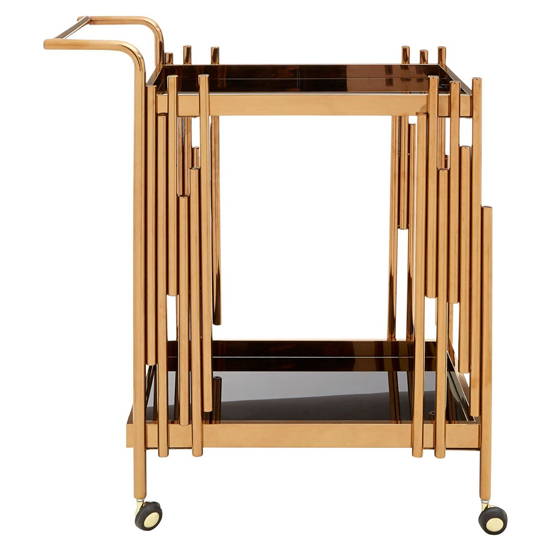 Kurhah Black Glass Serving Trolley With Rose Gold Deco Frame_2