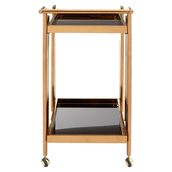Kurhah Black Glass Serving Trolley With Rose Gold Deco Frame_3