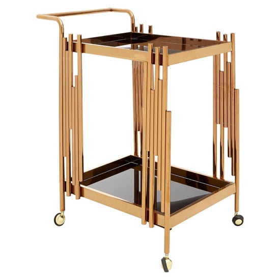 Kurhah Black Glass Serving Trolley With Rose Gold Deco Frame_1
