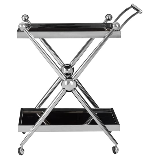 Kurhah Black Glass Serving Trolley With Silver Cross Frame_2