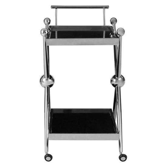 Kurhah Black Glass Serving Trolley With Silver Cross Frame_3