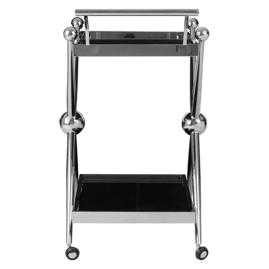 Kurhah Black Glass Serving Trolley With Silver Cross Frame_4
