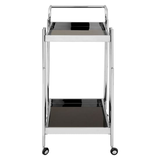 Kurhah Black Glass Serving Trolley With Silver Deco Frame_2