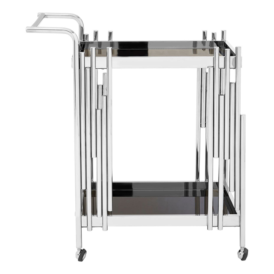 Kurhah Black Glass Serving Trolley With Silver Deco Frame_3