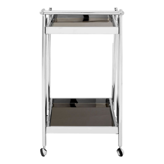 Kurhah Black Glass Serving Trolley With Silver Deco Frame_4