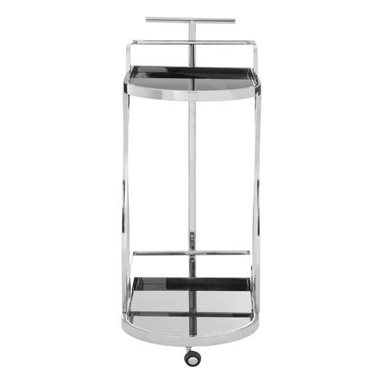 Kurhah Black Glass Serving Trolley With Silver Wavy Frame_2