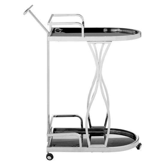 Kurhah Black Glass Serving Trolley With Silver Wavy Frame_3