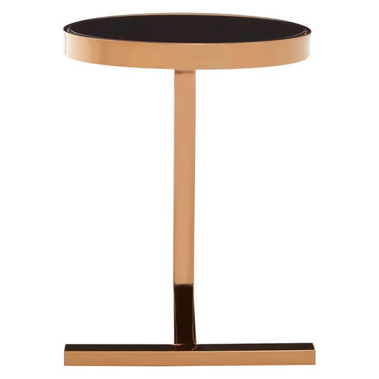 Kurhah Black Glass Side Table With Rose Gold T-Shaped Base_2