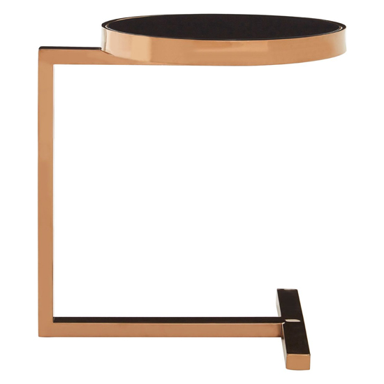 Kurhah Black Glass Side Table With Rose Gold T-Shaped Base_3